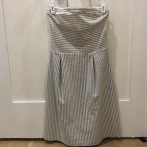 Grey and white Striped A line strapless dress